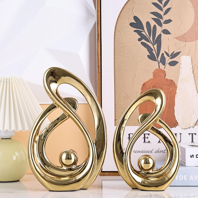 XMGZQ Home Decor Accent,Porcelain Art Mid Century Bookshelf Decorations,Gold Centerpieces for Tables,Abstract Ceramic Statue Sculpture for Coffee Table Mantel Tv Stand Centerpieces (Gold, Large)