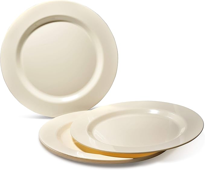 " OCCASIONS " 240 Plates Pack,(120 Guests) Heavyweight Wedding Party Disposable Plastic Plates Set -120 x 10.5'' Dinner + 120 x 7.5'' Salad/Dessert (Plain Ivory)