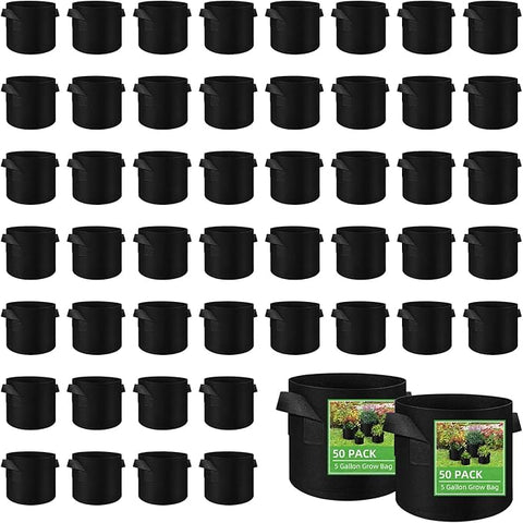 50 Pack 5 Gallon Plant Grow Bags, Breathable Felt Non-Woven Aeration Fabric Plant Grow Pots, Garden Planting Containers for Nursery Vegetable Flower Grow Bags with Handles (11.8x9.8inch)