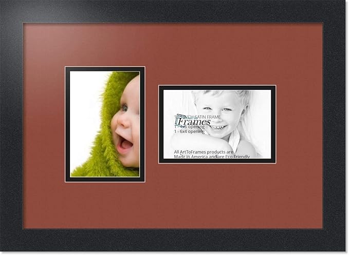 ArtToFrames Collage Photo Frame Double Mat with 2 - 4x6 Openings and Satin Black Frame