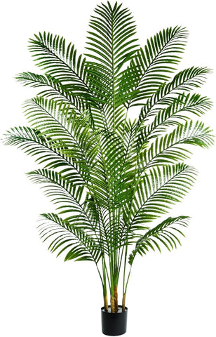 Artificial Palm Tree Artificia Plants Indoor Fake Trees Tropical Fake Plam Tree Floor Plant in Pot with Trunks & Real Bark Design Faux Palm Plant for Outdoor Home Room Decor (Black, 7FT)