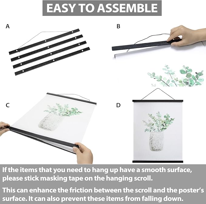 HONKKI Magnetic Poster Hanger Frame for 32x24 32x48 32x40 Movie Music Posters Wall Art,Black Wood Picture Frames for Canvas Diamond Map Decor, Living Room Calendar Banner Tapestry Photo Hanging Stand