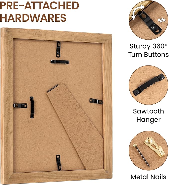 8"x10" Oak Wood Picture Frame, 8x10 Photo Frame with Tempered Glass, USA-Sourced Natural Oak Picture Frames Matted to 5x7 Photos Tabletop or Wall Mount Display, Wall Art Photo and Prints, 1 Pack