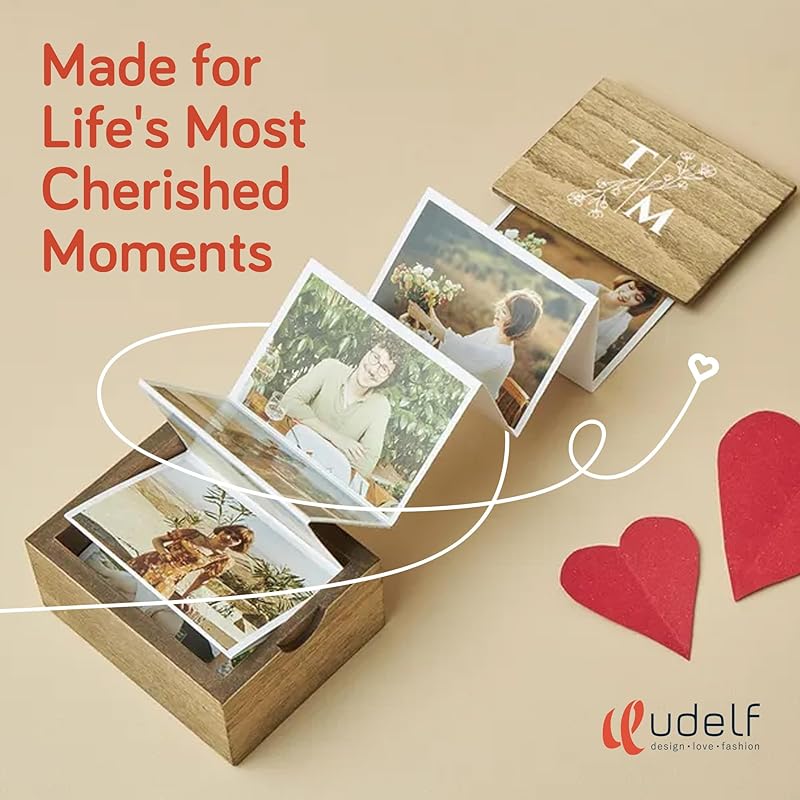 udelf Personalized Wooden Photo Box Gift with Initials-Handmade Picture Box Gift, Wedding Keepsake Box and Anniversary Box, Custom Gifts, Romantic Gift Photo Memory Storage Box, Pull Out Photo-3"x2"