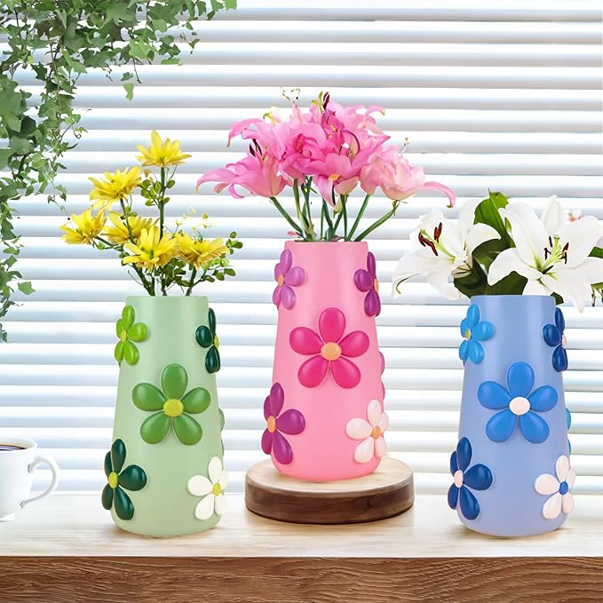 GUGUGO Colorful 8 Inch Tall Vases, Cute Vases for Flowers,Unique Flower Vase for Decor, Decorative Vase for Centerpieces, Boho Home Decor Aesthetic (C)