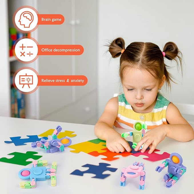 Hanaive 24 Pcs Robot Fidget Spinners Transformable Fingertip Gyro Chain Toy Deformable DIY Stress Relief Fidget Sensory Toys Adults Piñata Goodie Bag Birthday School Gift