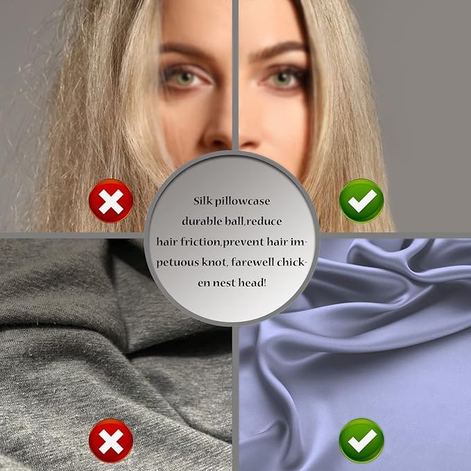 Natural Mulberry Silk Pillowcase for Hair and Skin Queen Size 20"X30" Silk Pillow Case with Hidden Zipper Soft Breathable Smooth Cooling Silk Pillow Covers for Sleeping(Grayish Blue,Queen,1Pcs)