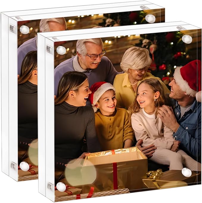 AMEITECH Acrylic Picture Frame 6x6-2 Pack, Clear Double Sided Frameless Photo Frame with Magnetic, Free Standing Desktop Acrylic Frame Display, Lucite Frame with Gift Box Package