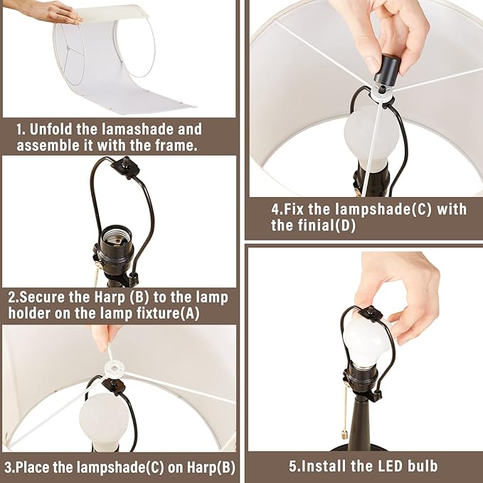 GyroVu Table Lamp Set of 2, Beside Lamps with USB-C+A Nightstand Lamp with Pull Chain Swtich Modern Led Table Lamp for Living Room, Bedroom & Office-9W Led Bulbs Included(Matte Black)