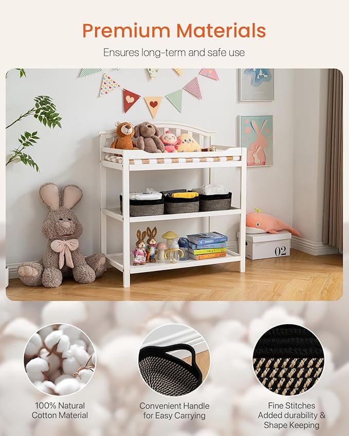 KALLAX Small Woven Basket, 12 x 8 x 4.5 Inches, Small Storage Baskets for Organizing, Gift Baskets Empty, Cute Rope Shelf Closet Storage Bins for Shelves, Dog Toy Basket, Black & Brown