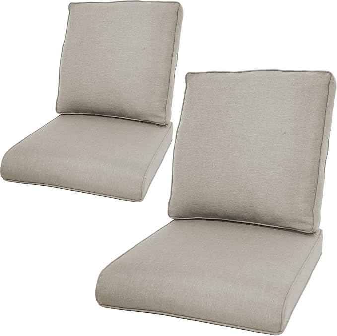 Patio Cushions for Outdoor Furniture - 22×24 Inches High Back and Deep Seating Outdoor Cushion for Patio Chairs Sofa Couch Loveseat Water Resistant(Beige/2 Set/No Button)