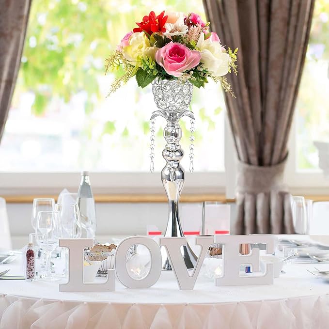 6Pcs Silver Crystal Metal Vase Set - Tulip & Trumpet Wedding Centerpieces, Artificial Flower Arrangement Vases Bulk for Home Decor, Restaurant Table Displays