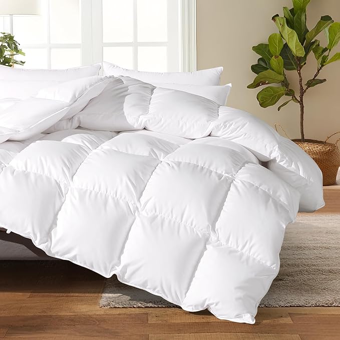Feather Down Cotton Comforter Queen Size, All Season 100% Cotton Duvet Insert, Hotel Luxury Bedding Comforter Cozy Ultra Soft Medium Warmth Duvet Insert with 8 Corner Tabs White 90 x 90 Inch