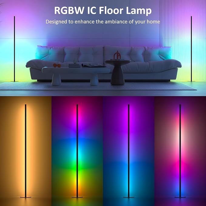 Corner Floor Lamp, RGBWW IC Corner Lamp with APP and Remote Control, LED Floor Light with 16 Million DIY Colors, Color Changing Ambient Light for Living Room, Bedroom, Gaming Room
