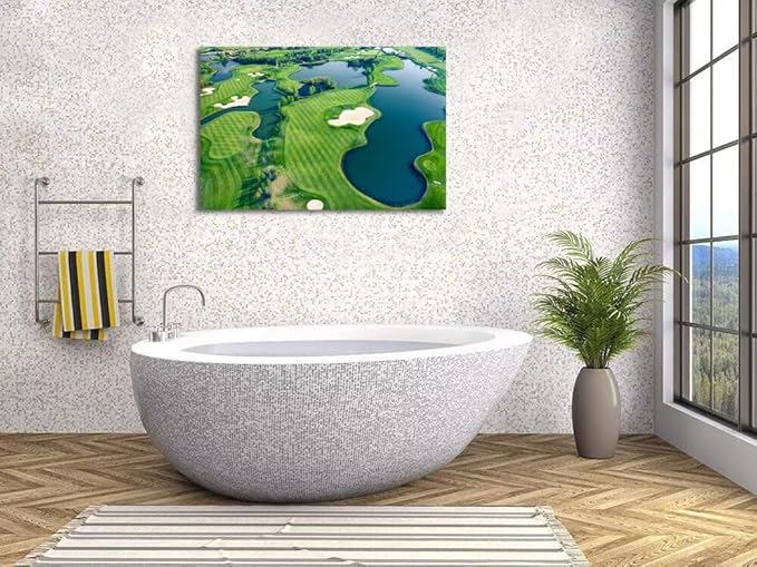 Golf Wall Art for Office Golf Course Picture Poster Canvas Prints Golf Course Picture Wall Decor for Living Room Bedroom Bathroom Home Decorations Framed Artwork Ready to Hang(12''H x 16''W)