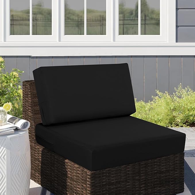 idee-home Outdoor Cushions for Patio Furniture, Outdoor Seat Cushion, Waterproof Couch Hampton Bay Deep Seat Replacement Chair Cushions for Garden Lawn Backyard Deck, 26.5 x 26.5 Black