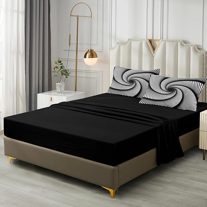 Bedorm Black White Comforter Set 3D Abstract Bedding Set Queen Vortex Stripe Geometric Comforter Trippy Psychedelic Bedding Comforter Black Bed in A Bag