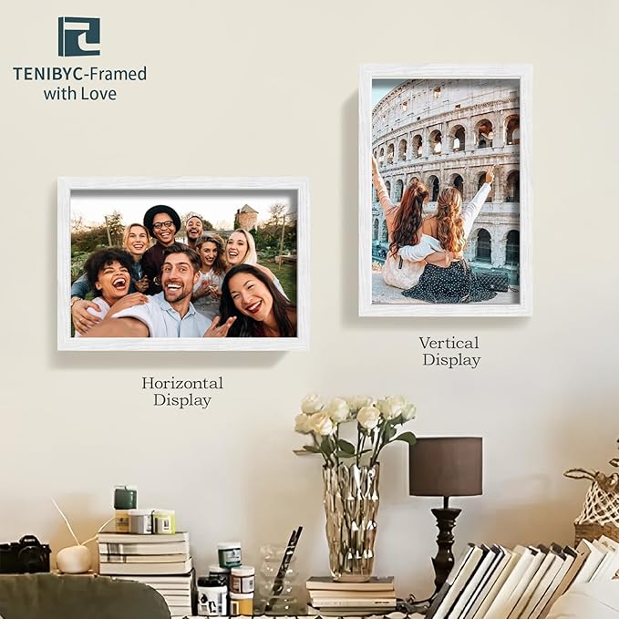 12x18 Frame Set of 4 - White, Textured Wood & HD Tempered Glass, 12x18 White Poster Frame, Vertical or Horizontal Wall Hanging - Gallery Decoration
