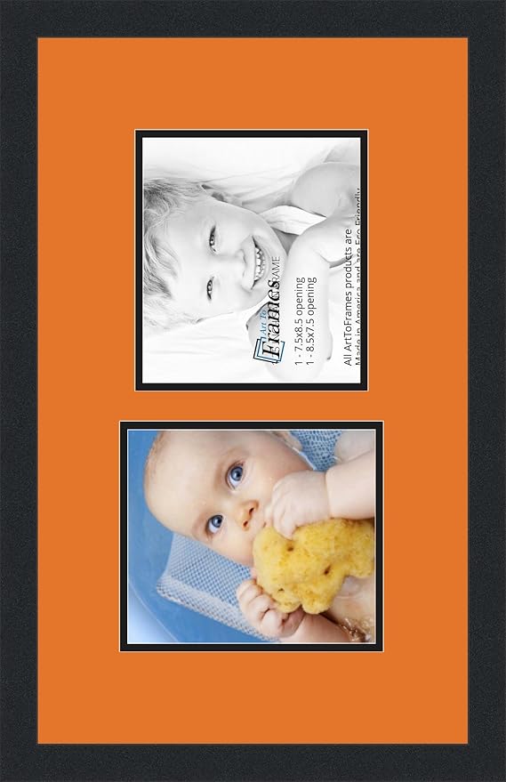 ArtToFrames Collage Photo Frame Double Mat with 2 - 7.5x8.5 Openings and Satin Black Frame