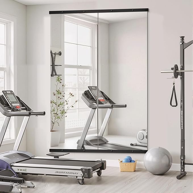 Home Gym Mirror for Wall, 70"x24"x2PCS Full Length Gym Mirror Frameless Wall-Mounted for Garage, Home Gym, Living Room, Bedroom(Black)