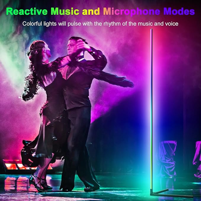 Corner Floor Lamp, Smart Adiust RGB LED Lights with 20Million Colors & 800+ Modes, Music Sync, Timer Setting.Bluetooth App & Remote Control - ldeal for Living RoomsBedrooms, and Gaming Rooms