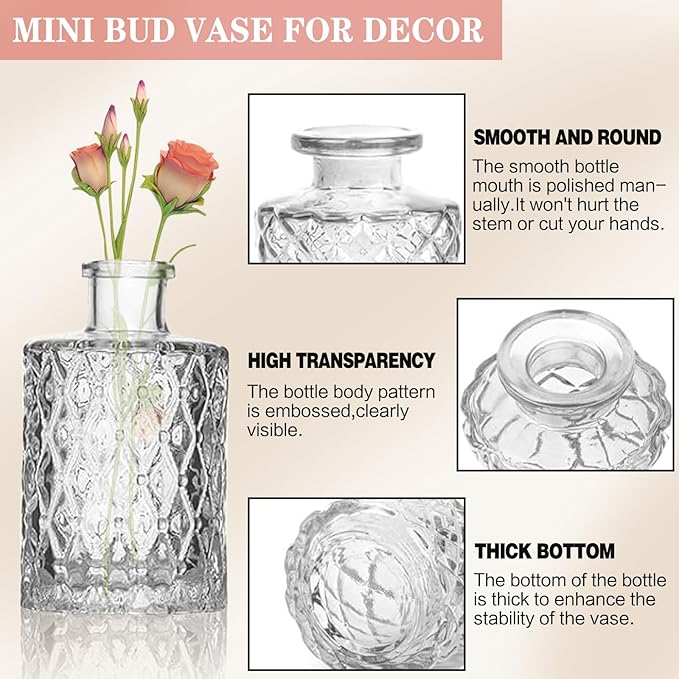 Mini Bud Vases Set of 32 As Wedding Centerpieces for Tables,Clear Bud Vases for Flowers,Small Flower Vases Suitable for Birthday Party,Anniversary,Wedding Reception,Baby Shower (Clear, 32PCS)