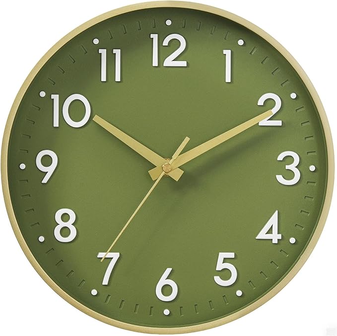 Mosewa Wall Clock 14 Inch, Battery Operated Non-Ticking Analog Clock Decorative for Kitchen, Bedroom, Office, Home(Gold)