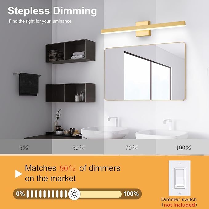 Gold Bathroom Vanity Light 31.5 inch, 18W Dimmable 5CCT LED Modern Bathroom Light Fixture Over Mirror, ETL Certificated