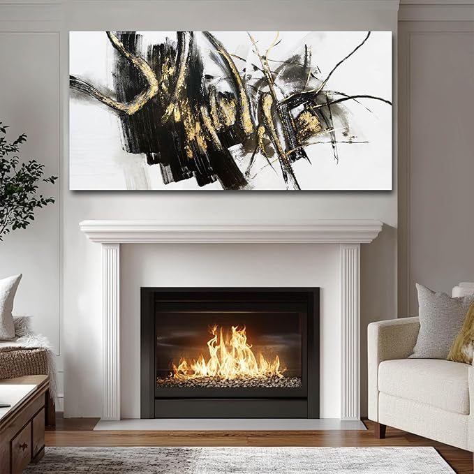 WINKAILIN Black Line Art Abstract Pictures Wall Decor for Dining Room Modern Artwork Grunge Posters for Room 29"x 58" Neutral Wall Art for Bedroom Office