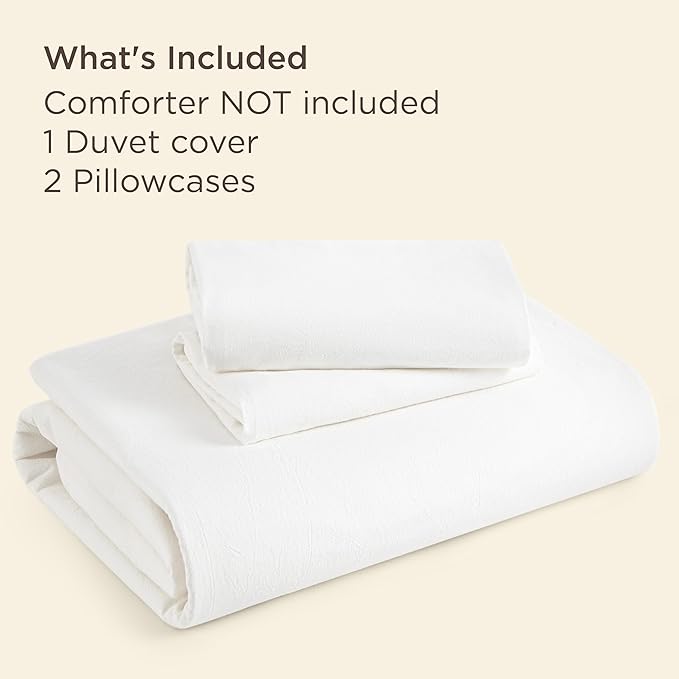 Bedsure 100% Stone Washed Cotton Duvet Cover Queen Size - White Minimalist Cotton Duvet Cover Linen Like for All Seasons - GentleSoft™ Plain Simple Bedding, 3 Pieces (White, Queen, 90"x90")