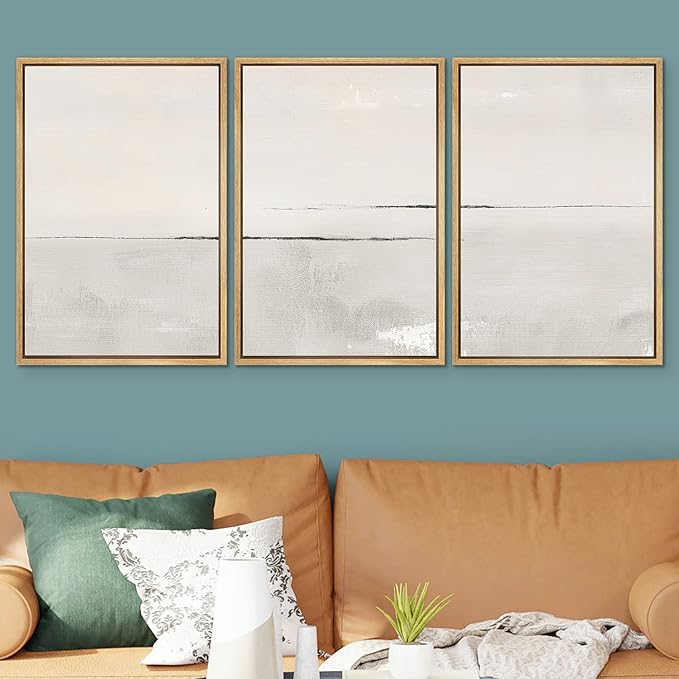 SIGNWIN Framed Canvas Print Wall Art Set Gray Duotone Pastel Watercolor Landscape Shapes Abstract Illustrations Modern Art Decorative Nordic Zen for Living Room, Bedroom, Office - 16"x24"x3 Natural