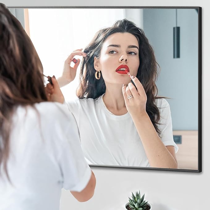 20x30 Inch Black Bathroom Mirror, Copper-Free Mirror, Aluminum Alloy Frame Vanity Mirror, Rectangle Wall Mounted Mirror, Modern Mirror for Bedroom/Living Room/Porch Horizontal or Vertical