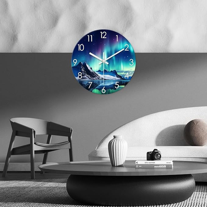 XNM Extra Large Wall Clocks for Living Room Decor 24 Inch Glass Teal Analog Clock Battery Operated Silent Wall Clock Modern