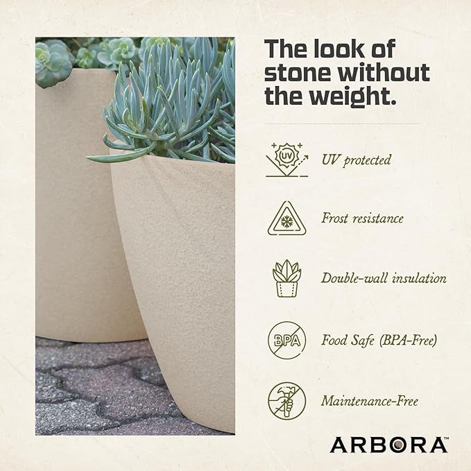 ARBORA 20" Valencia Polyresin Indoor and Outdoor Planter with Classic Cream Finish - Durable, Weatherproof, Lightweight, Large Plant Pot for Patio, Garden, Deck, Entryway