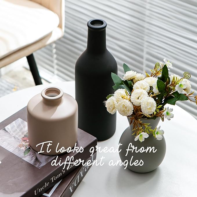 Ceramic Flower Vase Without Dried Fake Flowers, Centerpiece vases for Table, Modern Vases for Home Decor- 3 Pcs