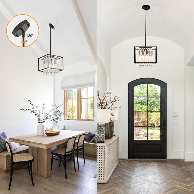 Kitchen Island Pendant Lighting,Modern Industrial Crystal Black Pendant Light Fixture,Adjustable Pendant Hanging Light for Dining Room Living Room Foyer Hallway Entry (4 Lights 11.8")