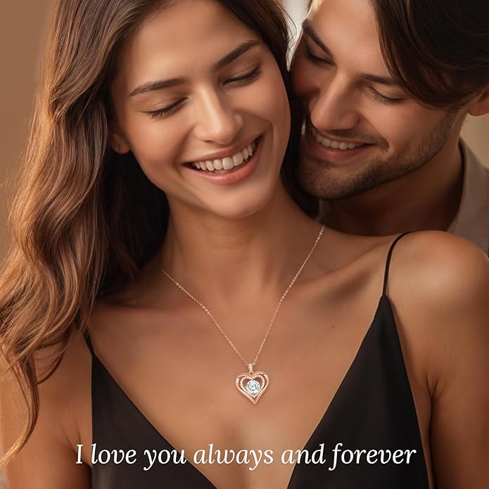 Moissanite Heart Pendant Necklaces for Women, 925 Sterling Silver Gold Plating Lab-Created Gem Necklace Engraved with 'I LOVE YOU', Ideal Anniversary Birthday Christmas Valentine Engagements Mothers Day Jewelry Gifts for Mom Wife Girlfriend Daughter Her
