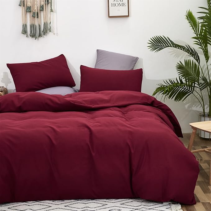 Luxlovery Dark Red Comforter Set King Women Burgundy Bedding Comforter Set Wine Red Marroon Blanket Quilts Modern Soft Breathable Solid Claret Crimson Bedding Set