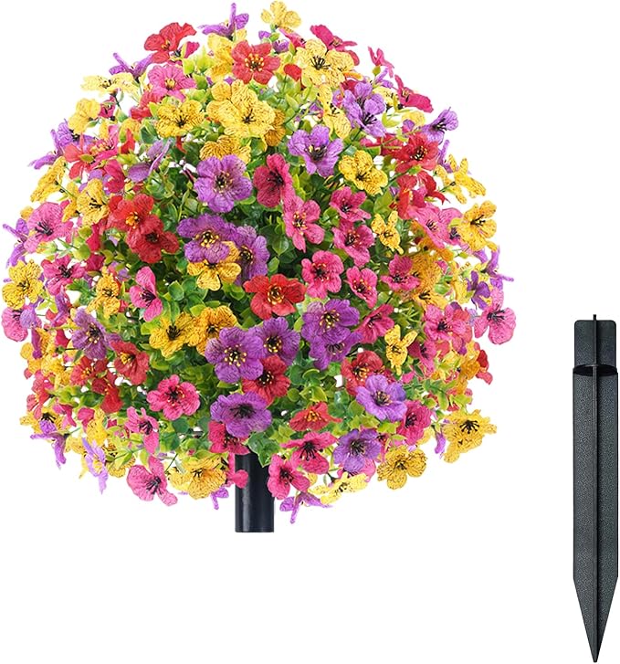 Violet Outdoor Flowers UV Resistant, Ideal Faux Flower for Outdoor Planters in Garden, Patio, Yard, Staircase, Front Porch Decor (Colorful)