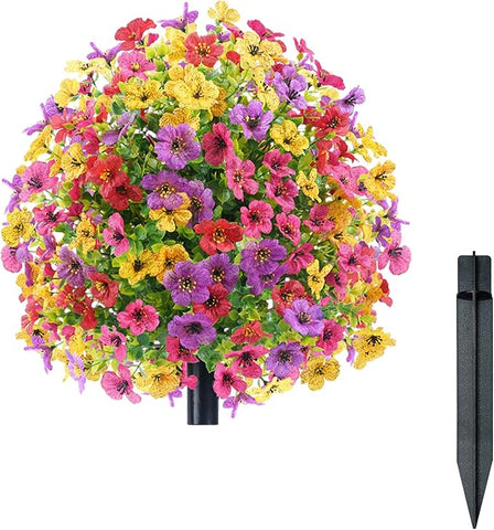 Violet Outdoor Flowers UV Resistant, Ideal Faux Flower for Outdoor Planters in Garden, Patio, Yard, Staircase, Front Porch Decor (Colorful)