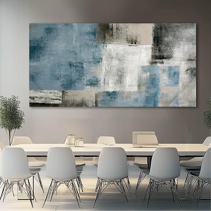 SDYA Blue Wall Art Abstract Canvas Wall Art Navy Wall Decor Wall Decorations for Girl Room Hand Painted Pictures for Bedroom Home Decor Living Room 29x58 In
