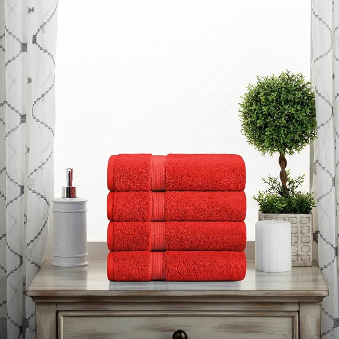 BLUENILEMILLS Premium Towel Collection, Egyptian Cotton Towels for Shower and Bathroom Assorted 4-Piece Hand Towel Set, 20" x 30", Red by Blue Nile Mills