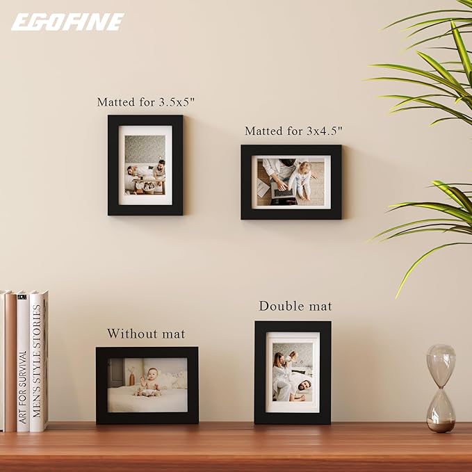 Egofine 4x6 Picture Frames Set of 6 - Made of Solid Wood Covered by Plexiglass for Table Top Display and Wall Mounting photo frame Black