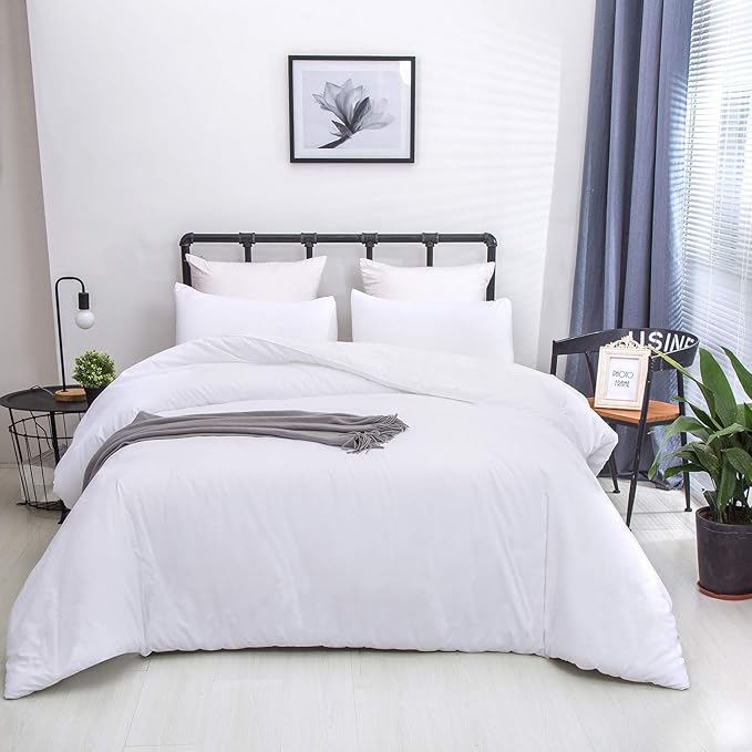 Pureant White Comforter Sets Queen Plain White Bedding Comforters Cotton Solid White Bed Quilts Queen Size Cozy Women Men All White Minimalist Bedding Adults Teens Pure White Durable Blankets