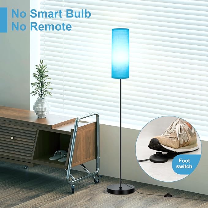 FRIDEKO HOME Floor Lamp with Turquoise Shade, Simple Design with Foot Pedal Switch, Small Tall Lamps for Living Room Bedroom, Corner Floor Stand Light with Black Pole Lamp (No Remote，No Bulb)