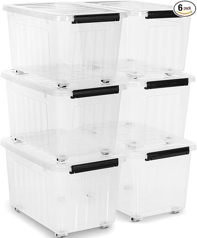 Citylife 54 QT Clear Plastic Storage Bins with Lids Stackable and Nestable Storage Boxes with Lids Large Plastic Storage Containers for Garage, Closet, Kitchen, 6 Packs