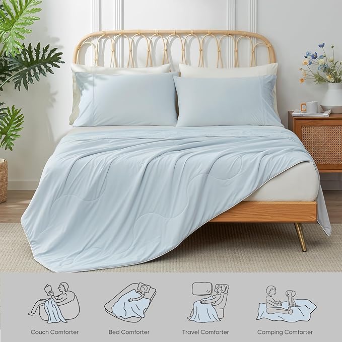 Snuggle Sac Cooling Comforter King Size, Breathable Cooling Blankets for Hot Sleepers and Night Sweats, Summer Comforters for King Size Bed, Soft Lightweight Blankets, 106x90 Inches, Ice Blue