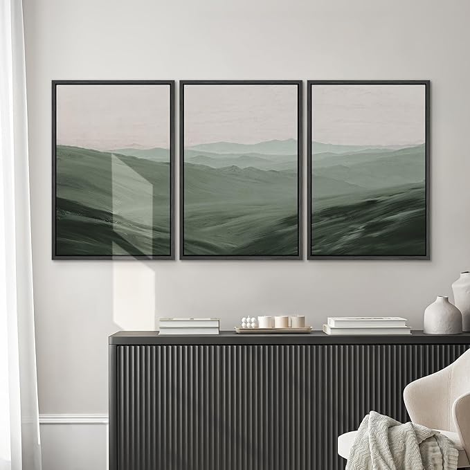 SIGNWIN Framed Canvas Print Wall Art Set Rolling Green Mountain Hill Environment Nature Wilderness Photography Modern Art Chic Landscape for Living Room, Bedroom, Office - 24"x36"x3 Black