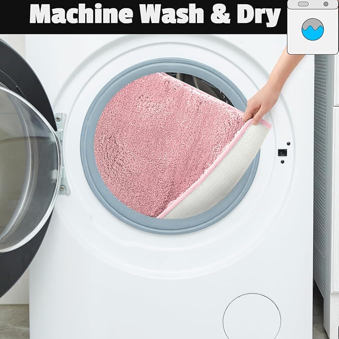 YHF Bathroom Rugs 20" X 32", Extra Thick & Soft Microfiber Shaggy, Machine Washable Bath Mats, Absorbent Bath Rugs, Non-Slip Rubber Backing Bath Mat for Bathroom Floor, Tub and Shower, Pink