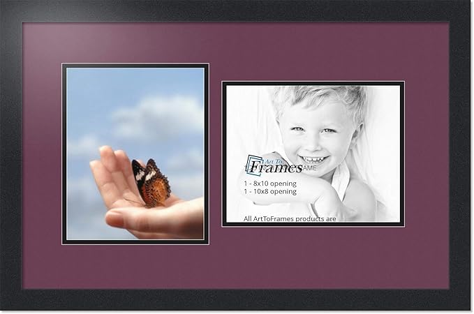ArtToFrames Collage Photo Frame Double Mat with 2 - 8x10 Openings and Satin Black Frame